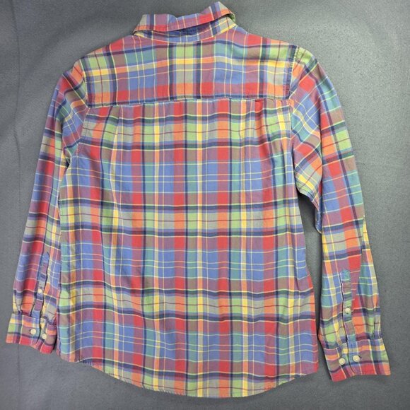 LL Bean Shirt Womens Medium Multicolor Plaid Madras Long Sleeve Preppy Casual - Picture 4 of 8